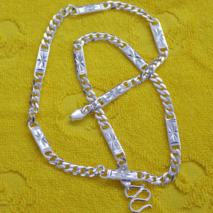 银链男士纯银手工宽劲链锁骨白银首饰车花单链实心节 999足银礼品