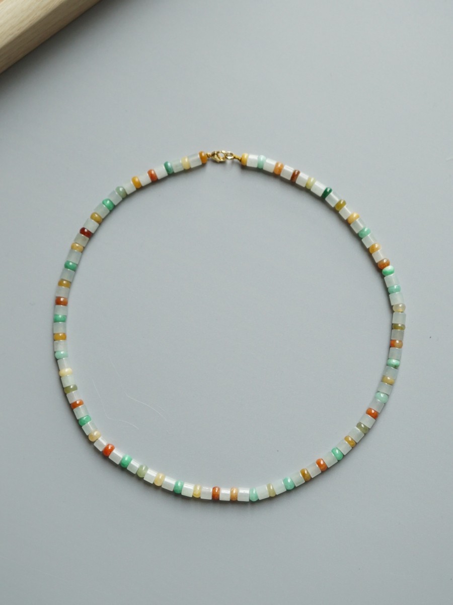 彩色串珠a货翡翠项链锁骨链毛衣链女中古风气质创意设计订做