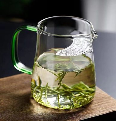 茶漏一体公道杯加厚耐热玻璃透明泡茶月牙片过滤茶水分离茶器