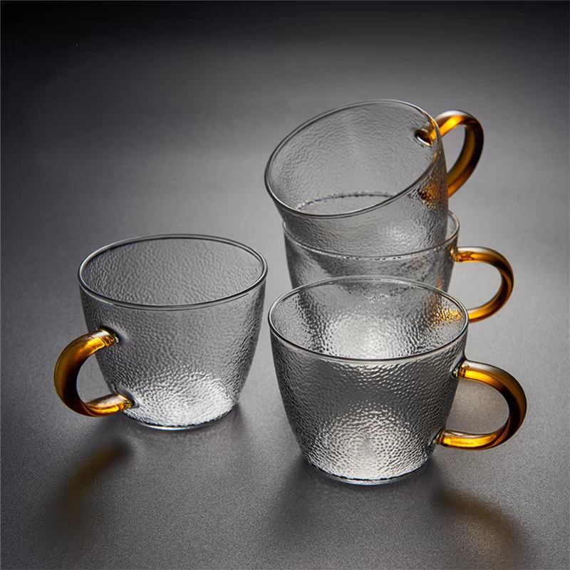 日式锤纹茶杯加厚耐热玻璃品茗杯功夫茶具家用日式手工玻璃小茶杯