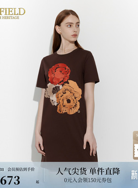 Scofield女装直身微阔版型重工玫瑰刺绣T恤连衣裙女夏季裙子