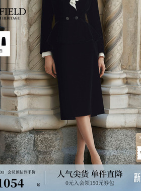 Scofield女装复古风丝绒半身裙高腰直筒廓形中长裙