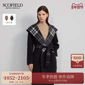 100%绵羊毛 Scofield女格纹老钱风大衣大翻领毛呢2025年冬新品