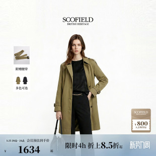 新品 Scofield女装 外套2026春季 口中长款 洒脱干练翻领风衣格纹袖