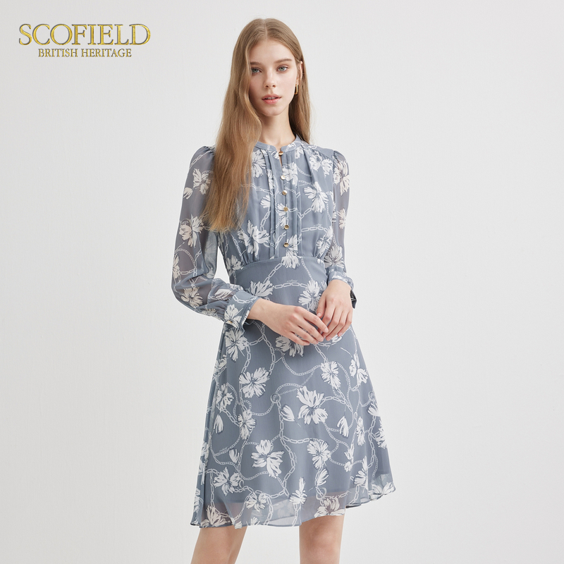 SCOFIELD优雅雪纺印花连衣裙