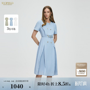 裙子 裙夏季 Scofield女装 收腰褶边连衣裙双排扣气质圆领工装