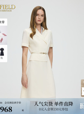 Scofield女装干练通勤西装裙OL风收腰丝巾领连衣裙夏季新品