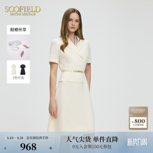 新品 裙OL风收腰丝巾领连衣裙夏季 干练通勤西装 Scofield女装
