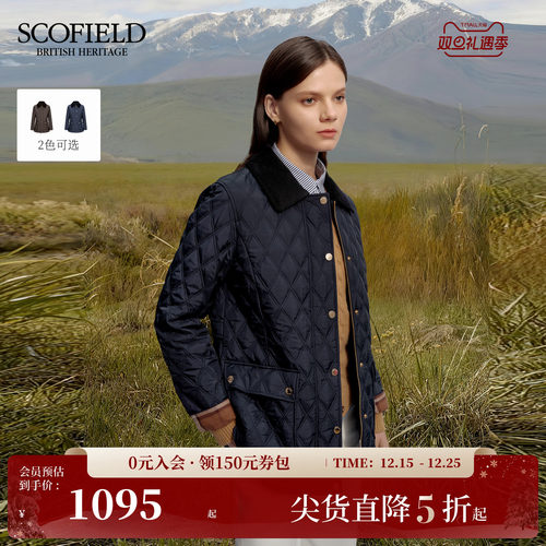 Scofield女灯芯绒领拼接菱格棉服