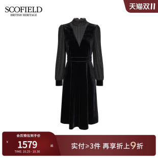 立领木耳边丝绒轻礼服连衣裙蕾丝拼接2025冬新品 Scofield女装 法式