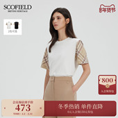 饰2025夏新品 Scofield女装 设计感格纹拼接廓形T恤含棉金属Logo装