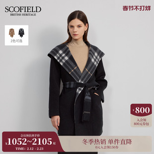 【100%绵羊毛】Scofield女格纹老钱风大衣大翻领毛呢2025年冬新品