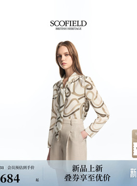 Scofield女装都市休闲线条印花衬衫正肩飘带领衬衣2026春夏新品