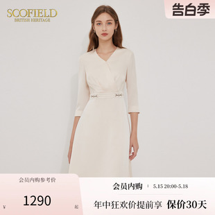 新款 夏季 V领气质显高通勤简约优雅静奢风连衣裙女装 Scofield法式