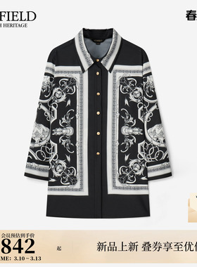 Scofield女装法式优雅撞色锁链印花衬衫翻领七分袖2026春季新品