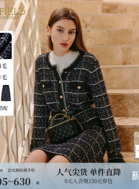 【含羊毛】Scofield女装复古花纱格纹羊毛针织开衫春季毛衣
