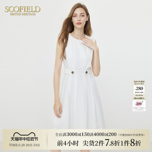 新款 Scofield通勤圆领无袖 褶皱连衣裙优雅收腰喇叭裙女装 夏季