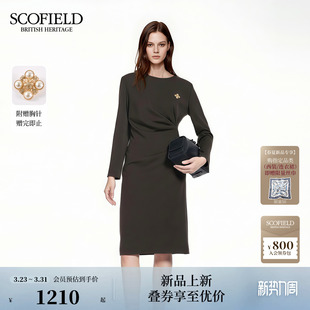 新品 Scofield女装 典雅气质通勤连衣裙腰部褶皱中长裙2026春季