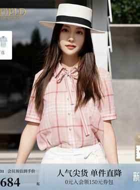 Scofield女装轻薄格纹系带衬衫廓形衬衣率性翻领