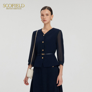 Scofield女装 都市设计感衬衫 V字拼接收腰上衣2025夏季 新品