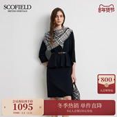 裙子2025秋冬新品 Scofield女装 典雅荷叶边假两件连衣裙圆领七分袖