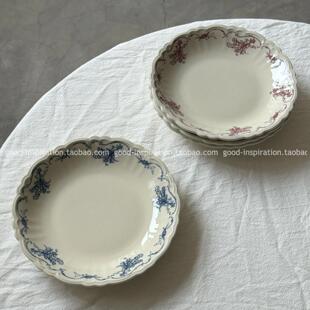 出口英国原单 釉下彩法式中古花卉陶瓷甜品盘蛋糕盘子西餐盘复古