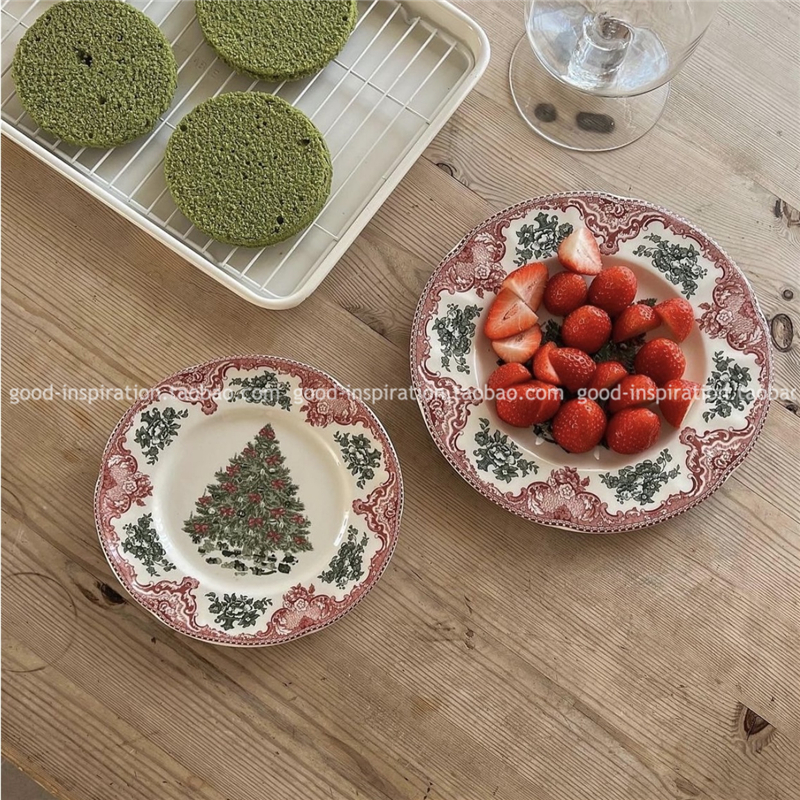 出口单釉下彩陶瓷圣诞树餐盘子