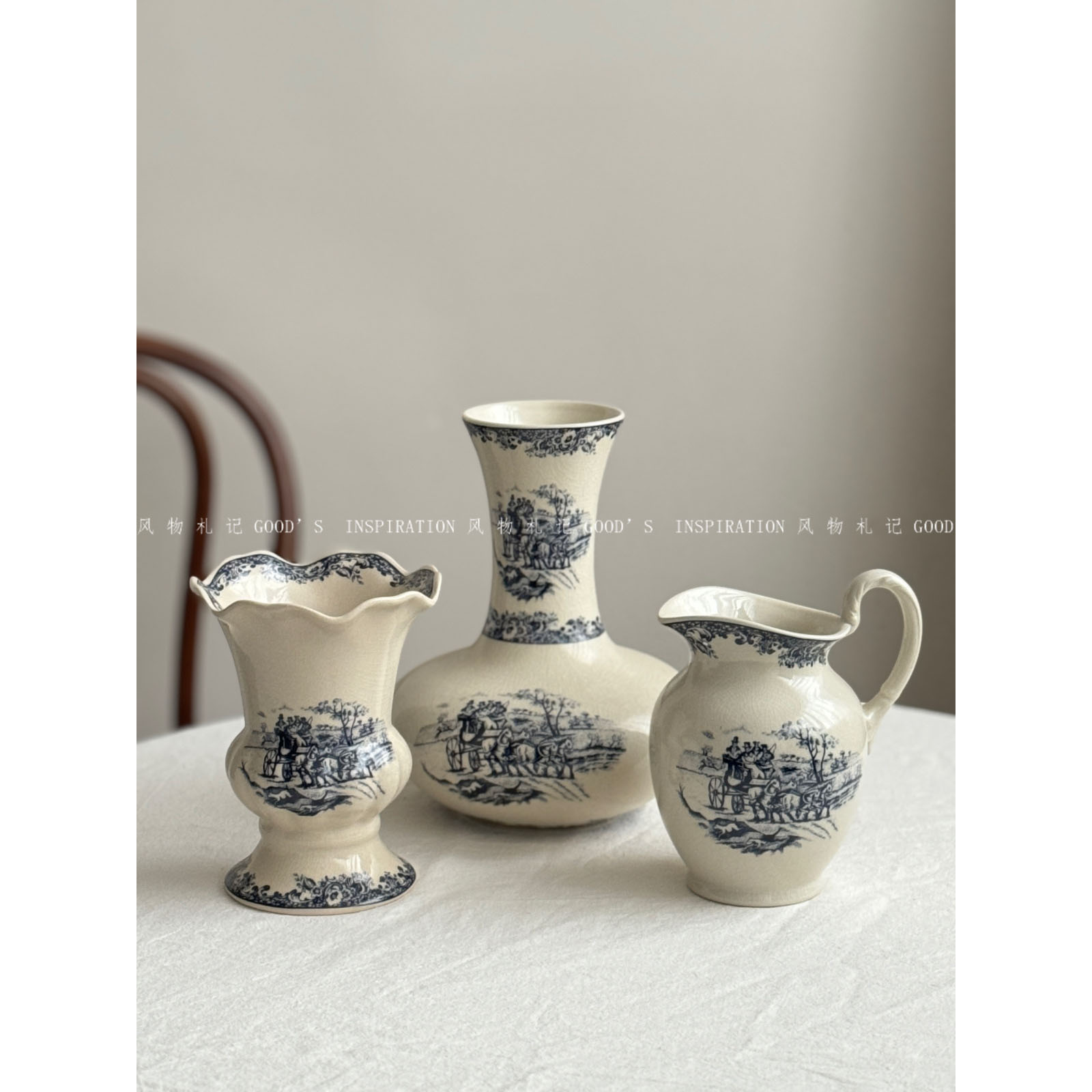 法瓷中古高雅青花瓷着墨花瓶