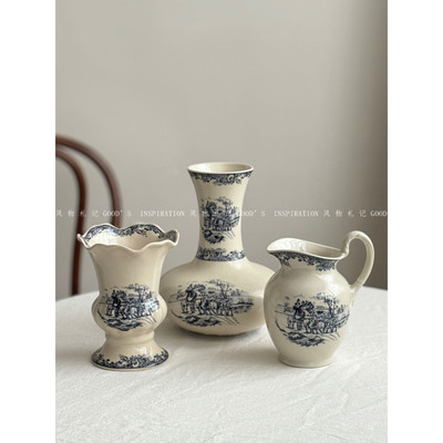 法瓷中古高雅青花瓷着墨花瓶