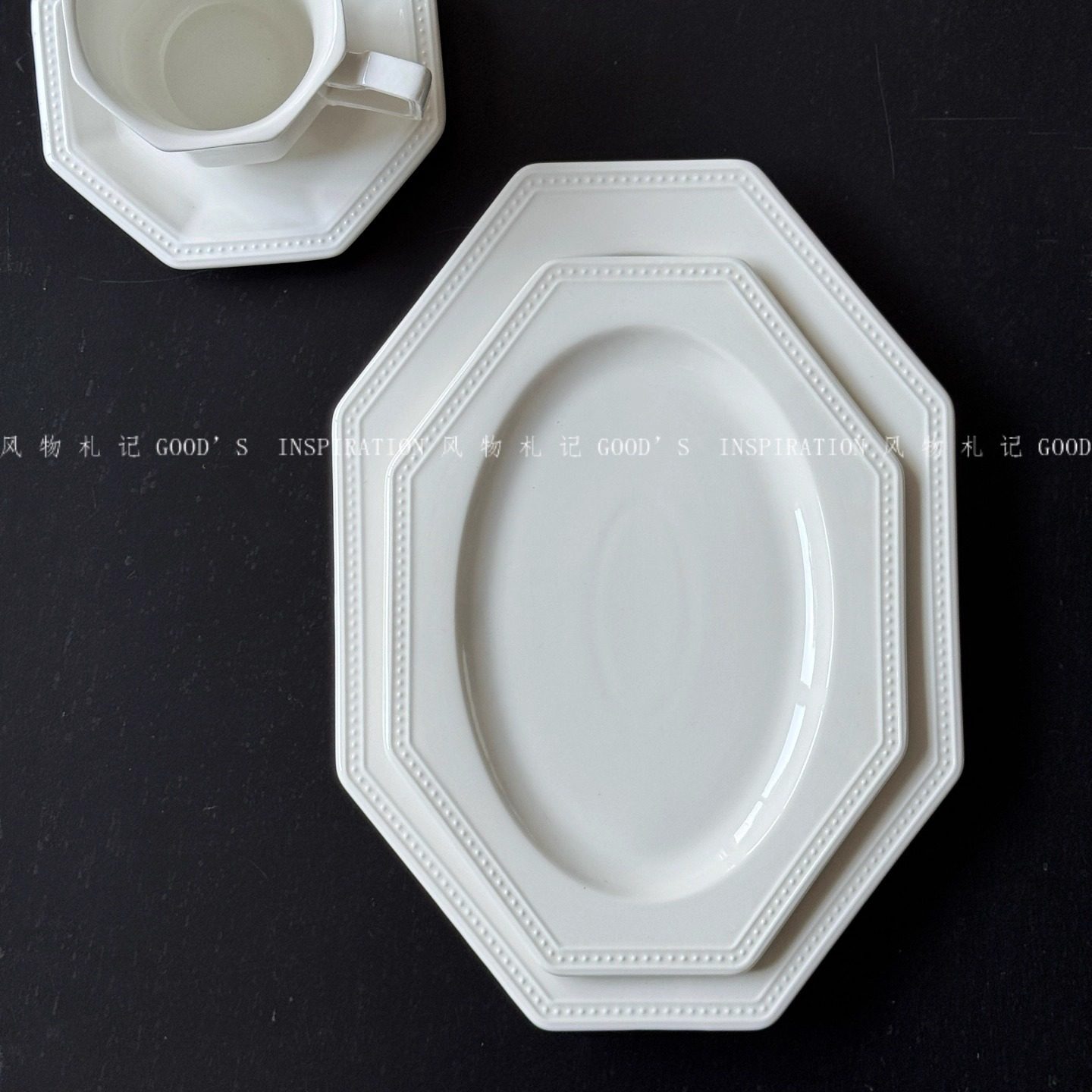 法式中古釉下彩八角珠珠陶瓷盘 复古造型简约托盘甜品盘鱼盘纯色,餐饮具,盘,淘宝优惠券,粉丝福利购,淘宝优惠卷