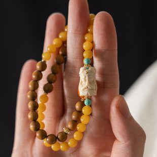 猛犸扎基拉姆老山檀蜜蜡双圈手串藏地女财神福瑞汇聚