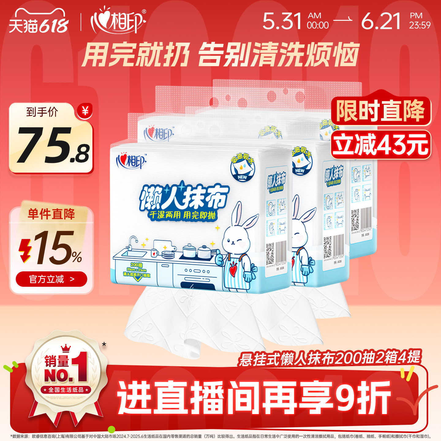 心相印悬挂式懒人抹布4提