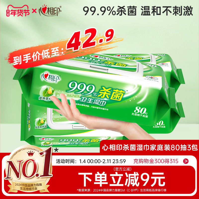 心相印杀菌湿巾大包加厚清洁卫生洁净湿纸巾家用实惠装无酒精3包,洗护清洁剂/卫生巾/纸/香薰,常规湿巾,淘宝优惠券,粉丝福利购,淘宝优惠卷