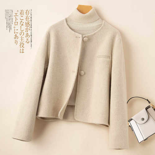 高端气质短款双面羊绒大衣韩系