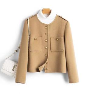 小香风双面羊绒大衣女短款小个子2024新款早秋高级感驼色毛呢外套