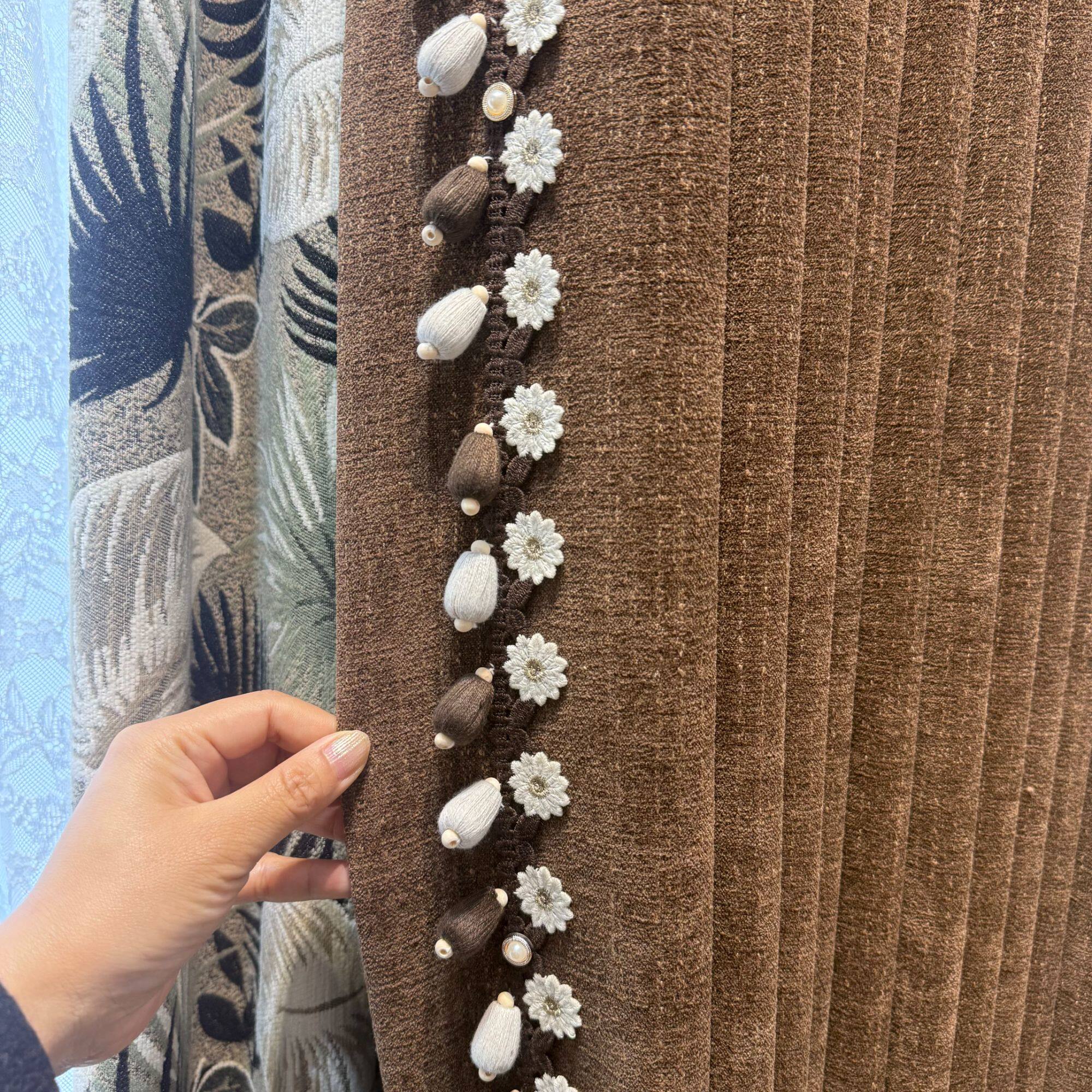 金源花边新款百搭法式窗帘小流苏吊穗花边立边装饰辅料小雏菊吊球