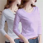 显瘦外穿t恤女士白色上衣 内搭高弹力百搭ins修身 纯棉打底衫 女长袖