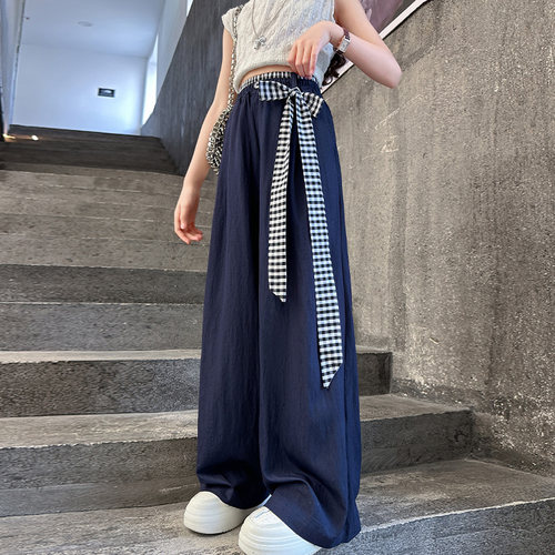 女大童天丝牛仔薄款防蚊阔腿裤