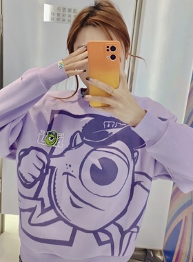 李宁迪士尼怪兽大学女秋冬运动保暖休闲潮流宽松套头卫衣AWDT812