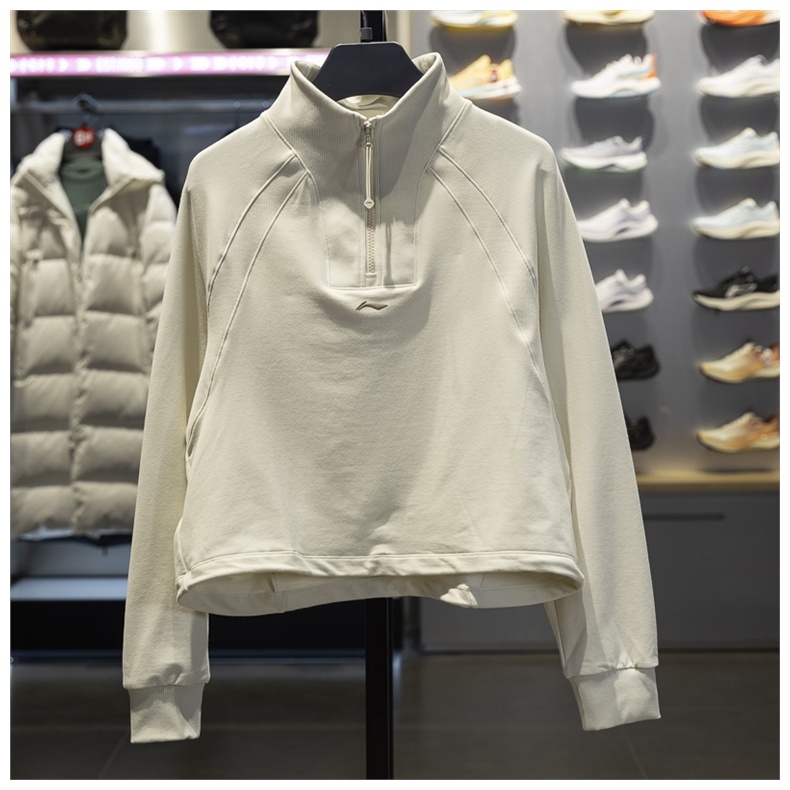 李宁女子卫衣女2025春季新款健身套头无帽半拉链运动上衣AWDV432