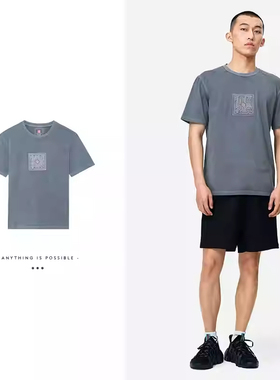 中国李宁刺绣短袖夏季男女同款纯棉简约运动休闲短袖T恤AHSS144