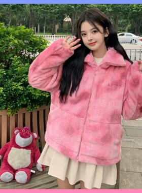 中国李宁秋冬新款草莓熊毛绒保暖女子时尚舒适运动潮外套AFMR008