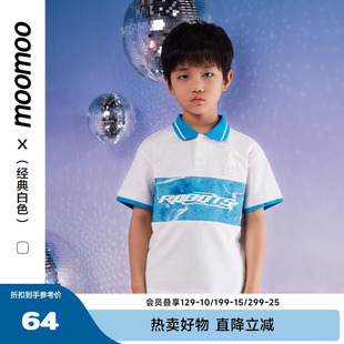短袖 moomoo童装 儿童潮流印花拼接Polo衫 男童T恤夏季 上衣 新款