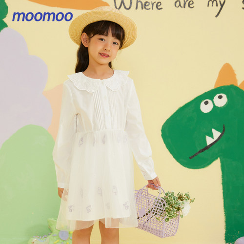 moomoo童装女童甜美小翻领绣花
