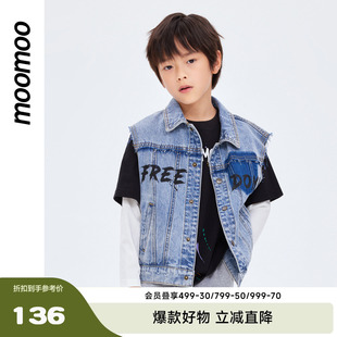 儿童潮酷帅印花牛仔马甲上衣 新款 moomoo童装 男童牛仔马甲春季