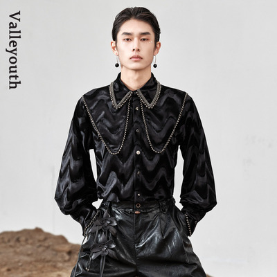 复古法式高级珍珠丝绒长袖衬衫