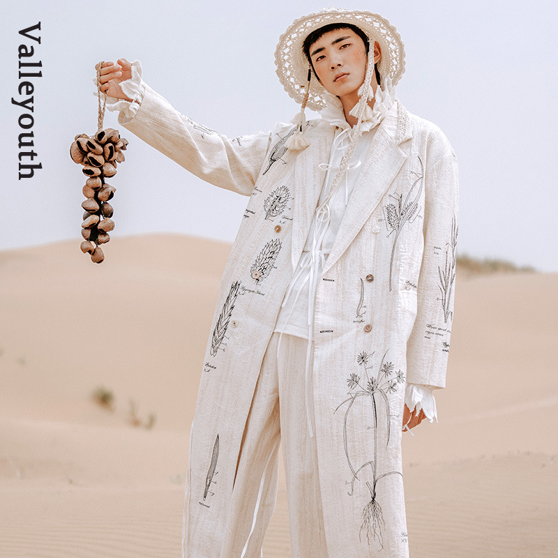 山谷少年提花长款春秋刺绣大衣