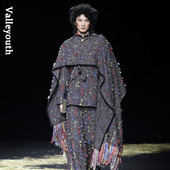 设计 山谷少年原创男装 彩茸 复古手缝毛线潮流保暖旅行流苏披肩