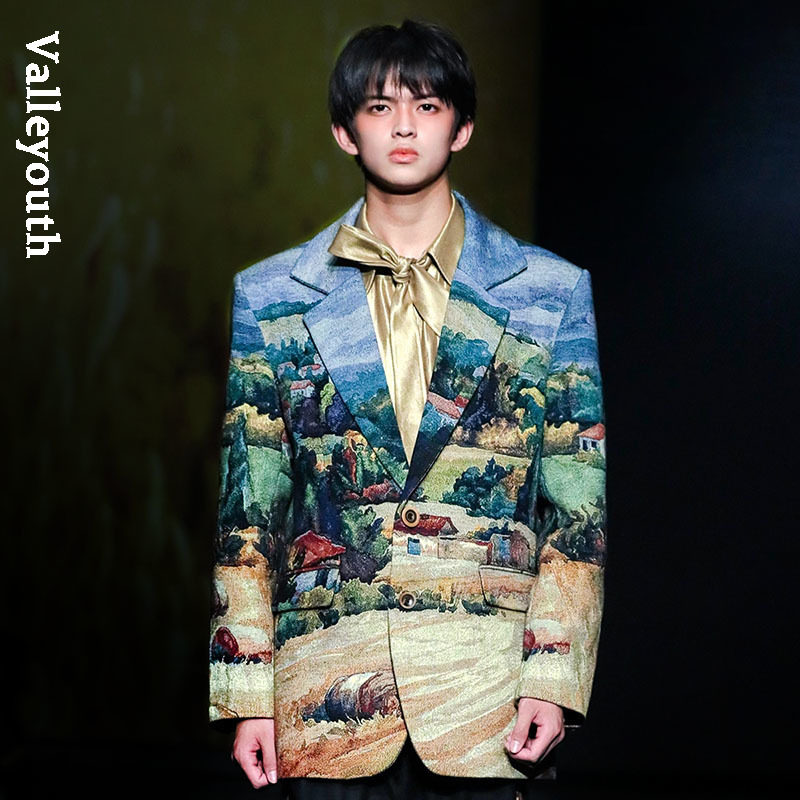 山谷少年復古提花西裝