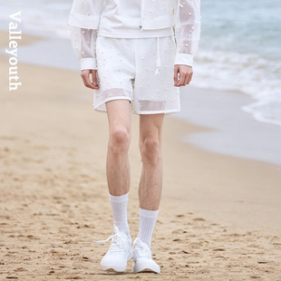 白潮 重工钉珠夏海边度假镂空宽松短裤山谷少年原创设计男装品牌